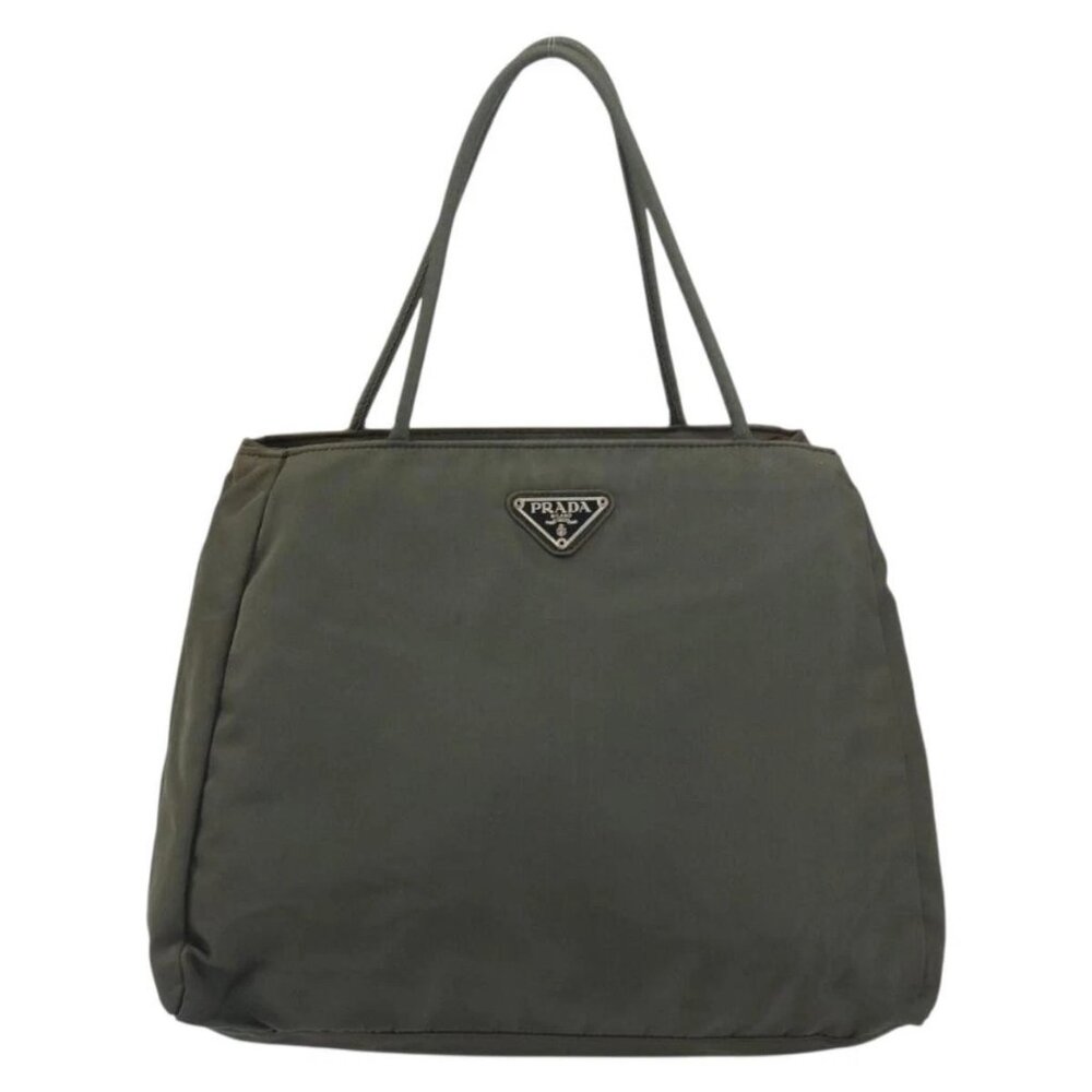 PRADA Hand Bag Nylon Khaki Silver Auth ti3533 - Picture 2 of 16